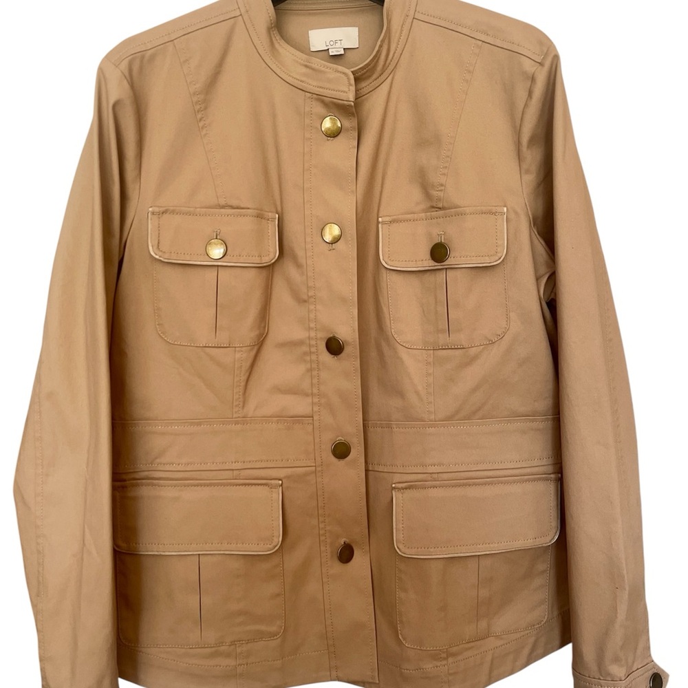 LOFT Women's Beige Utility Jacket with Gold Accents